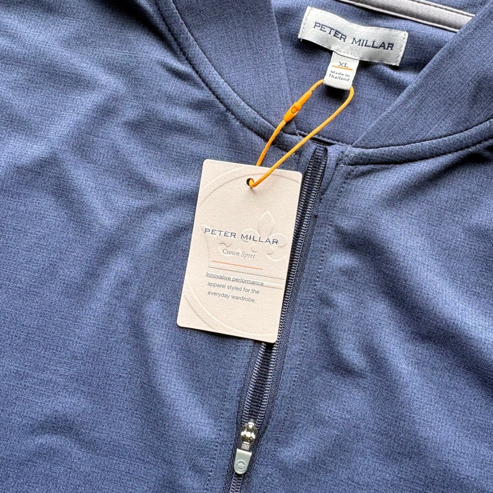 Peter Millar Crown Sport Mens XL Blue Quarter Zip Pullover Allied Logo NWT - Picture 4 of 7
